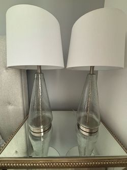 Pair of Glass Table Lamps with White Shades