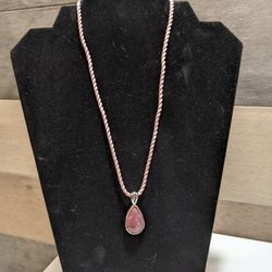 GORGEOUS Lepidolite Purple/Rose Tear Drop S/S Pendant Necklace - 15.5"-18" 