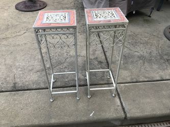 A pair metal plant stands