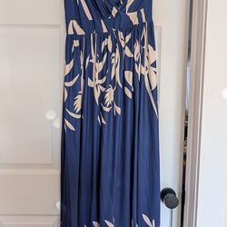 Blue and Cream Patterned One-Shoulder Dress