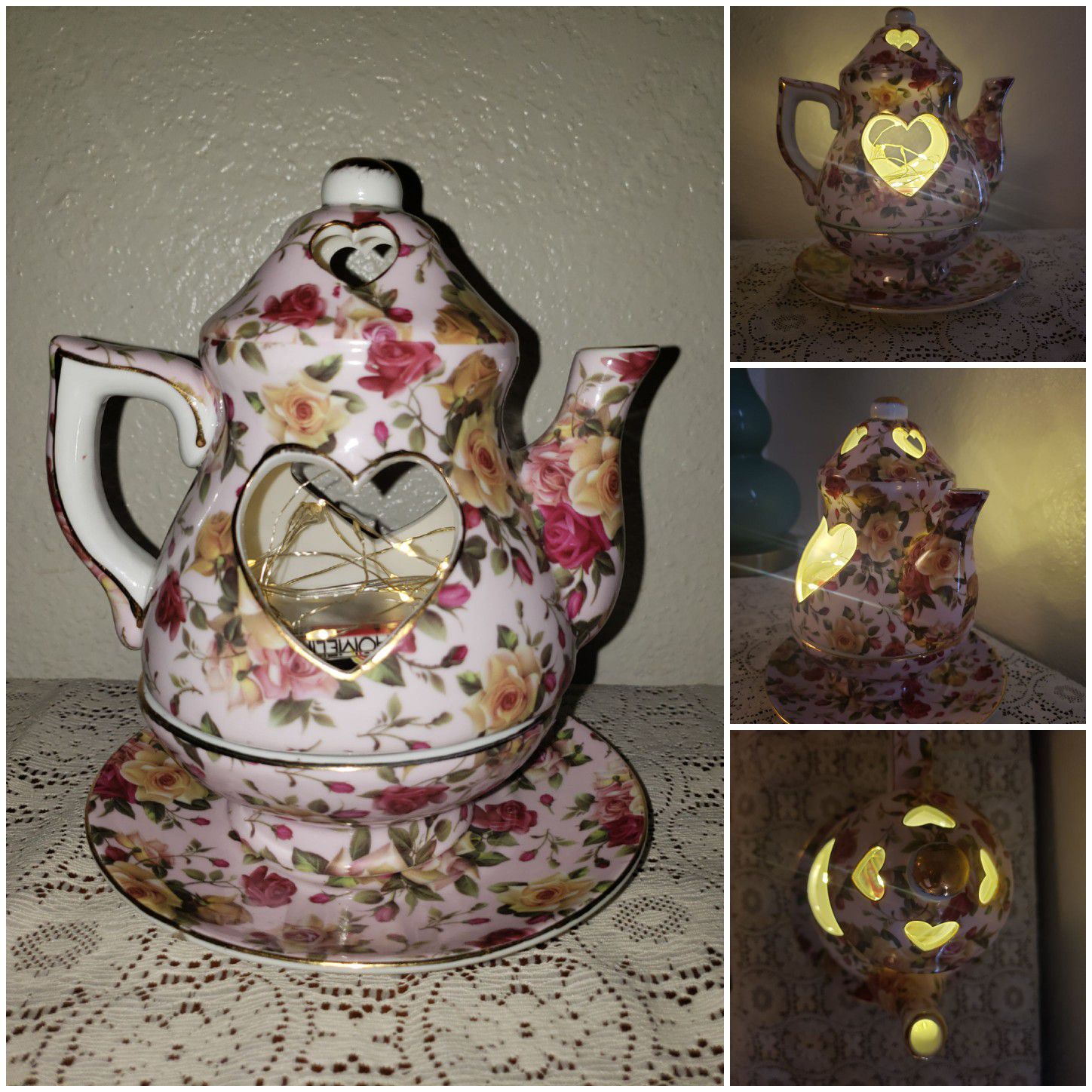 Cottage/shabby chic teapot candle holder