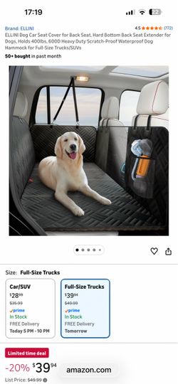 ELLINI Dog Car Seat Cover for Full-Size Trucks