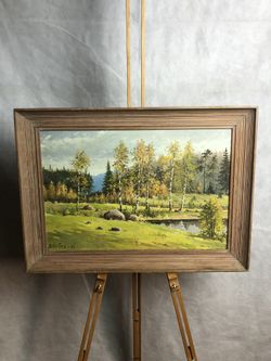 Vintage Forest Landscape Oil Painting On Board, Signed, 48’, Roughly 14x21”