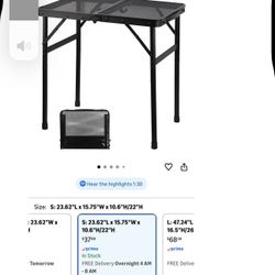 Camping Table with Mesh Desktop, Lightweight & Portable Small Folding Grill Table, Height Adjustable Metal Outdoor Table for Camp, Cooking, BBQ, RV, P