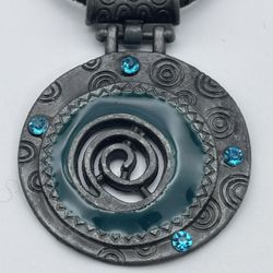 Mystical Spiral Medallion Necklace with Blue Crystals – Tribal Steampunk Style