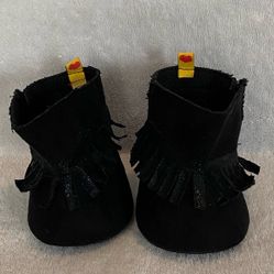 New Without Tags Build a Bear workshop Black Fringe Boots Suede 1 inch Heel