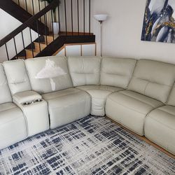 6 Piece Reclining  Leather Sectional Sofa with Charging Ports