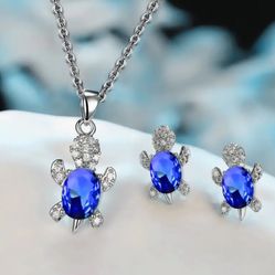 3pcs Silver-plated Necklace Earrings Set Ladies Light Luxury Fashion Style Turtl