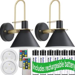 Wall Sconces Set of Two Battery Operated Remote, Non Hardwired Wall Light Fixtures for Indoor Bedroom, Lounge, Farmhouse. Easy to Install, Remote Cont