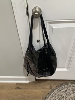 Innue shoulder purse black, gray, leather/suede zipper bag