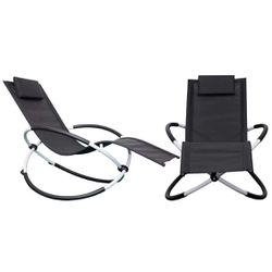 Outdoor Lounge Chairs Set of 2，Easy Assemble Pool Lounge Chair with Head Pillow，Water Proof Patio Chaise Lounge with Rocking Function for All Weather 