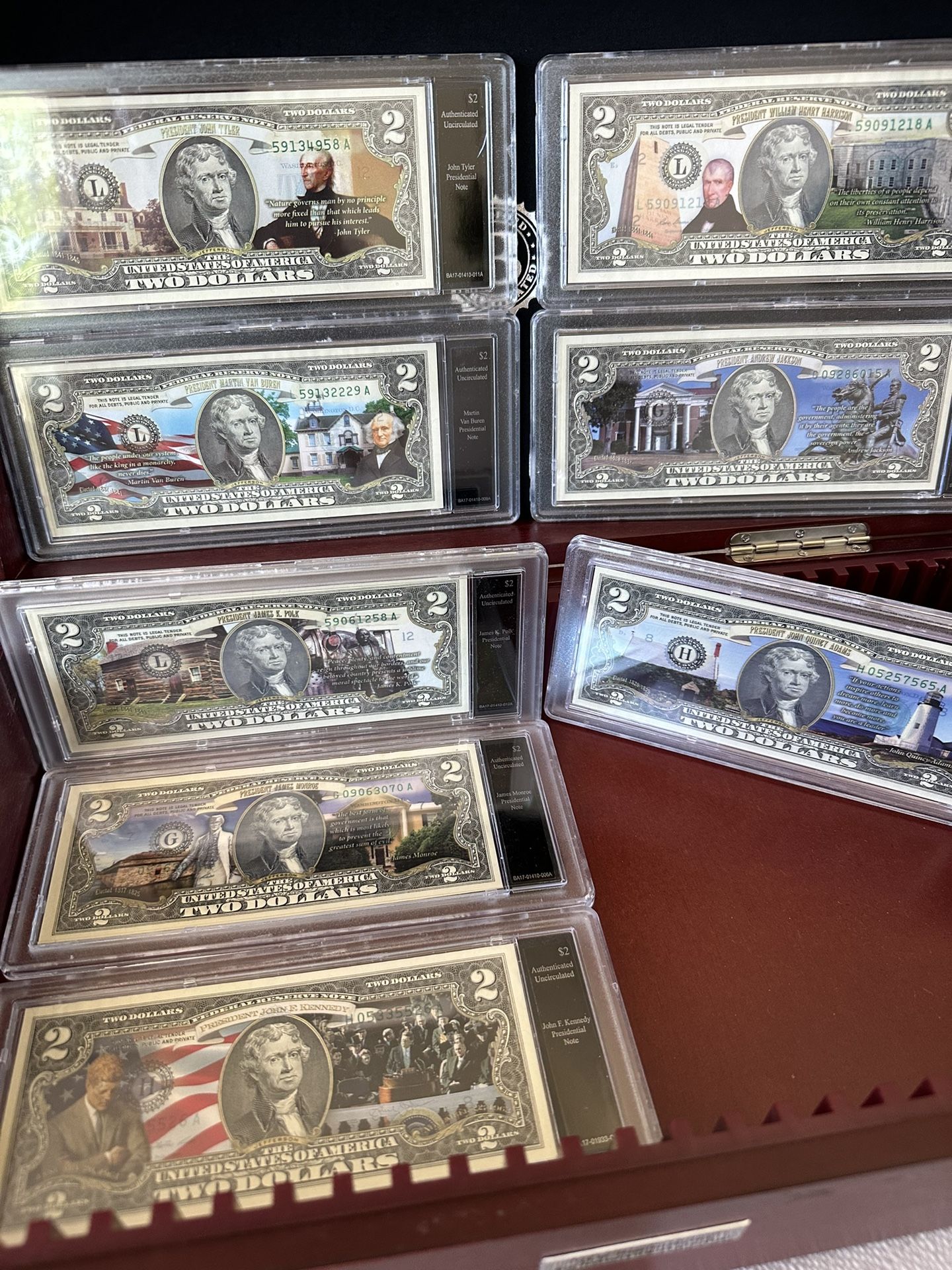 Bradford Exchange Colorized Uncirculated $2 Bill Collection — In Wooden ...