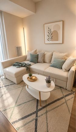 Cream Sectional Sofa with Chaise Lounge