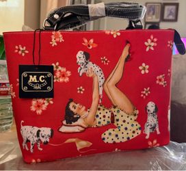 Rockabilly Novelty Pin Up Girl and Dalmatian Puppies with Rhinestones