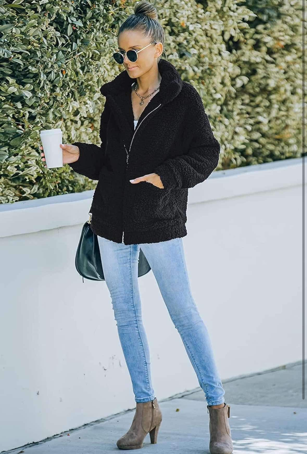 Women's Fashion Winter Coat Sherpa Fleece Faux Fur Shearling Oversized Trendy Jacket Warm R30, medium