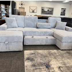 🛋️ Light Gray Corduroy Sectional – All-In-One Comfort for $999!