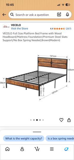 Full size bed frame and mattress