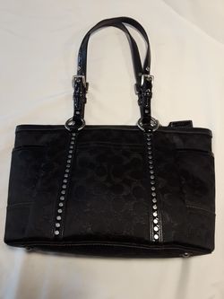 New condition COACH (F12853) Metallic Black Signature Lurex Jacquard studded handbag tote - see description and photos