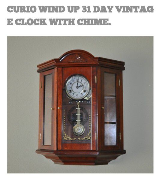 CURIO WIND UP 31 DAY VINTAGE E CLOCK WITH CHIME