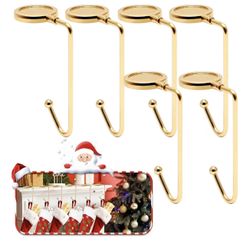 Christmas Mantle Stocking Holders Set of 6 - Upgrade Non-Slip Fireplace Hangers, Lightweight Metal Hooks for Christmas Party Decoration (Gold)