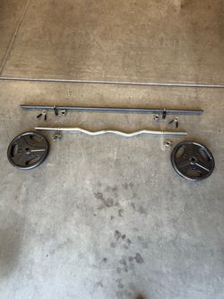 Easy Curl Bar and Flat Bar with 25lbs weights