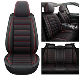 Waterproof Faux Leather Seat Covers Fit for Most Cars Trucks SUV(Black&Red)