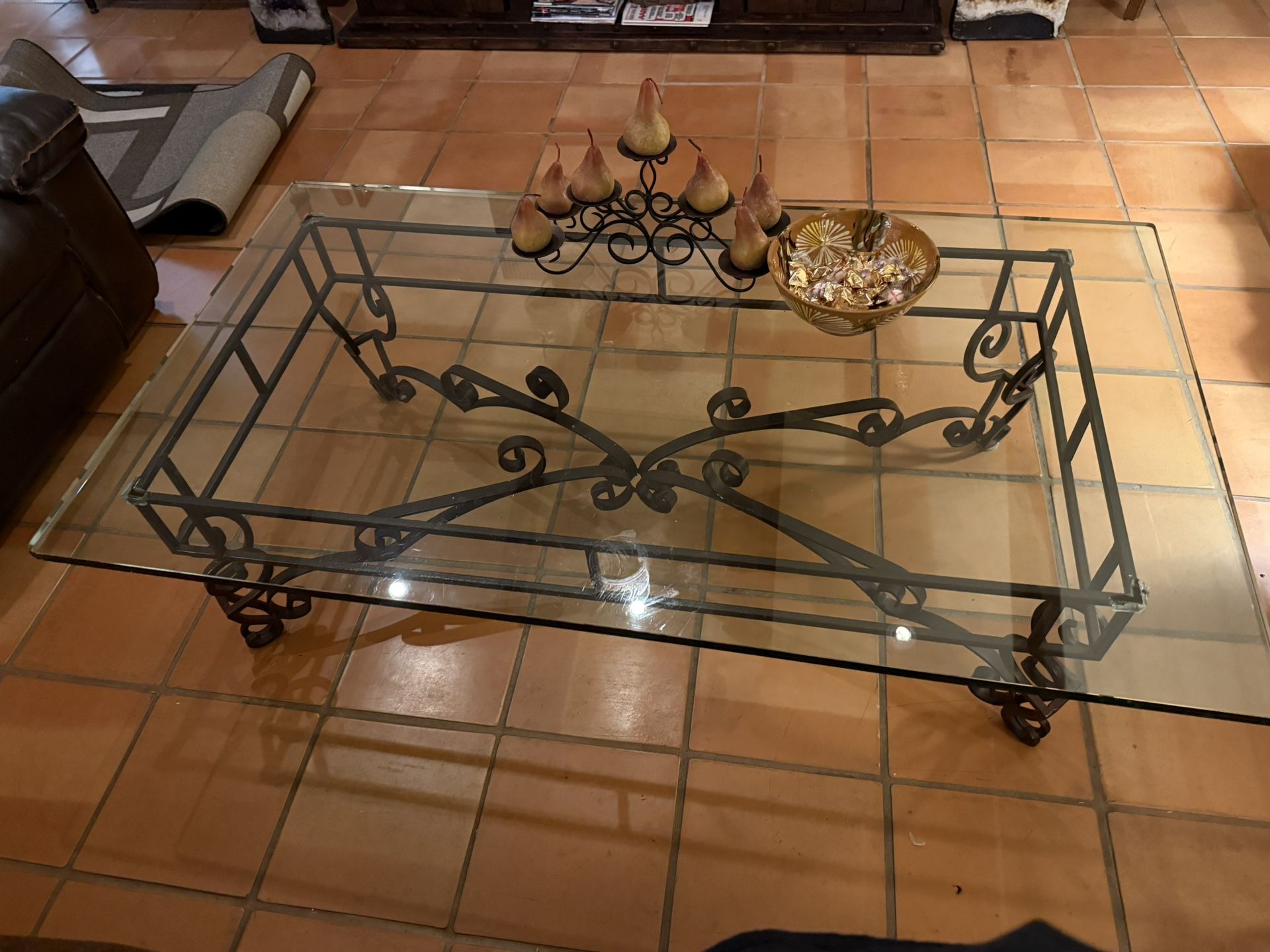 Coffee Table, Glass & wrought Iron