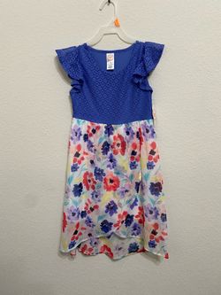 Girls blue/purple dress with flower print Size M 7-8