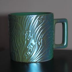 Starbucks 2024 Anniversary Iridescent Dark Green Floral Texture Siren Mug