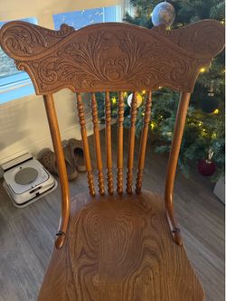 Vintage Windsor-Style Solid Wood Chair | Hand-Carved Back