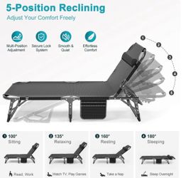 5-Gear Outdoor Folding Chaise Lounge Chair with Cushion