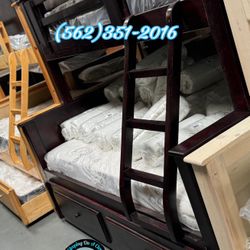 Twin Full Cherry Bunk Bed With Mattresses Colchones 