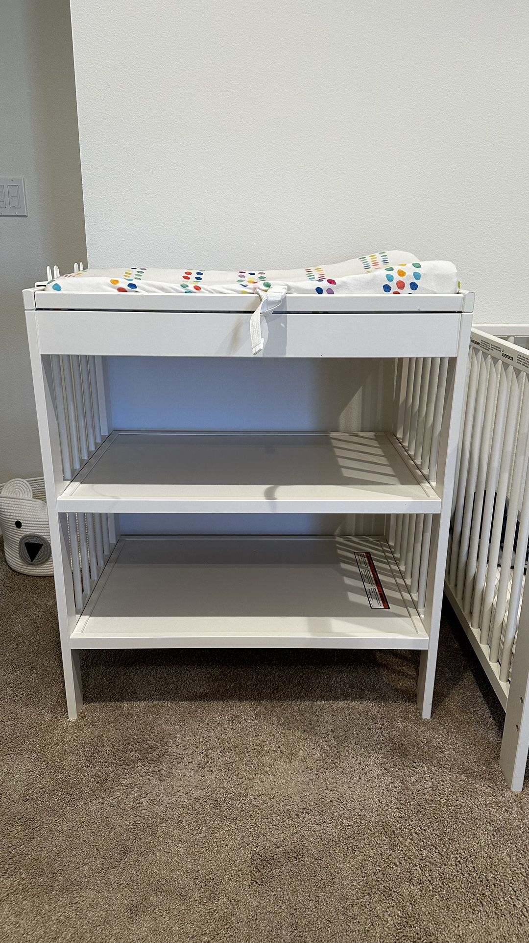 White Wood Changing table and Changing Pad/ Organic Covers