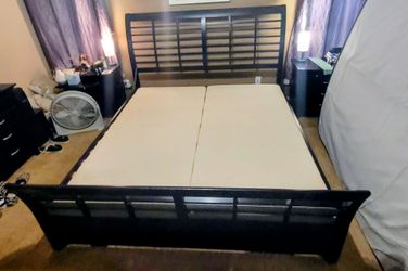 King Size Dark Wood Bed Frame with built-in drawers