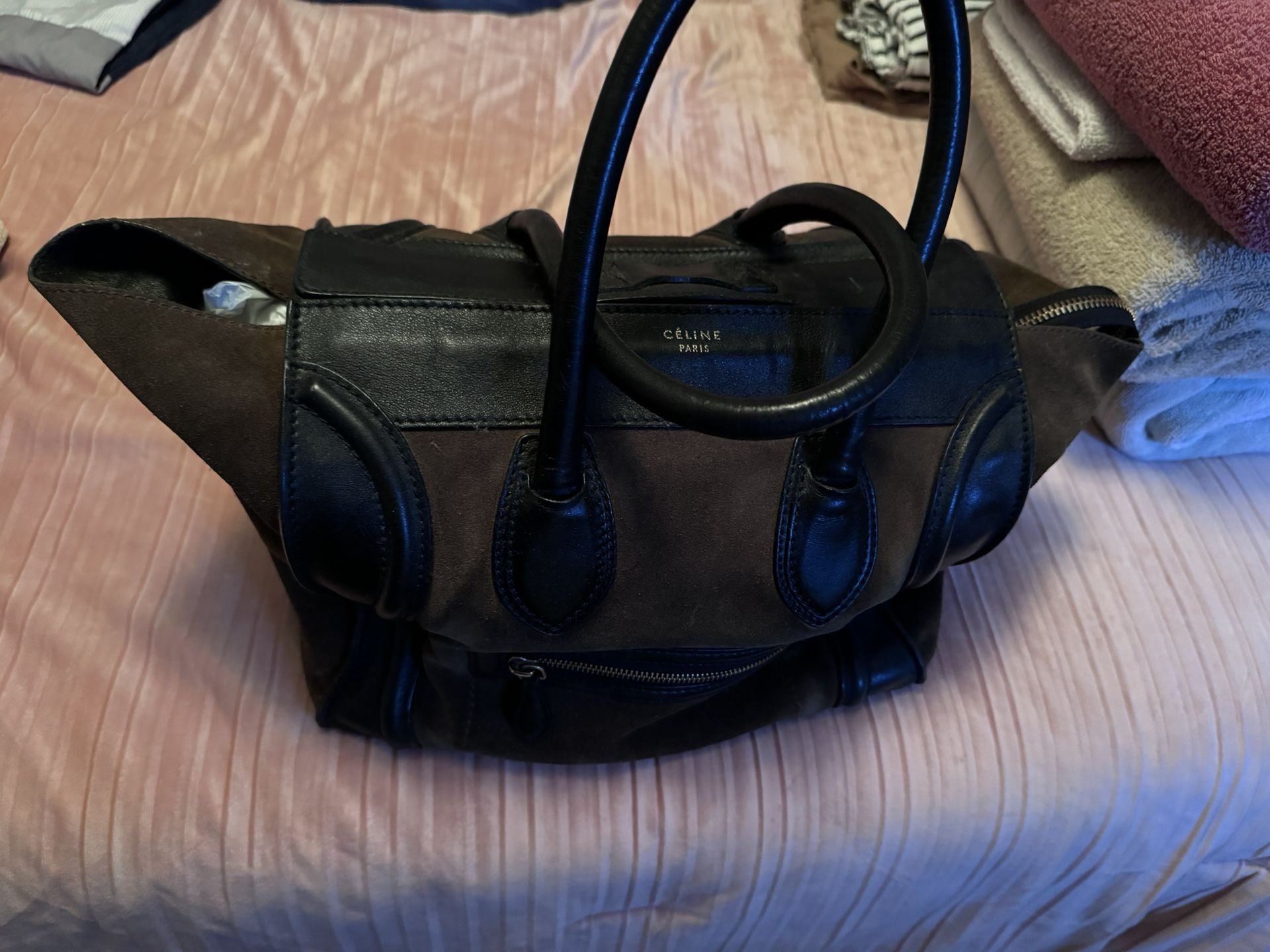 Celine Black Leather Olive Grey