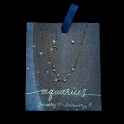 NWT Valentine’s gift Dainty Anthropologie Zodiac Aquarium Earrings Necklace Set