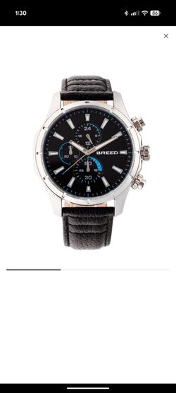 Breed Quartz Lacroix Chronograph Silver And Black Genuine Leather Watches 47mm