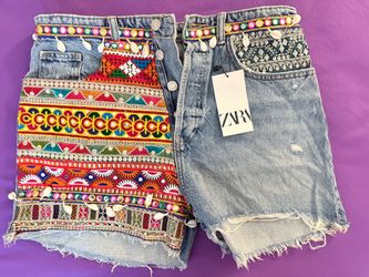 Zara Embellished Denim Shorts
