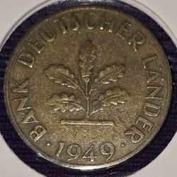 1949D Germany 10 Pfennig Brass Clad Steel Coin
