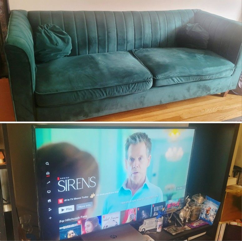 SPECIAL PRICING 🏷 SAMSUNG SMART TV 50' INCHES & GREEN VELVET LOVE SEAT