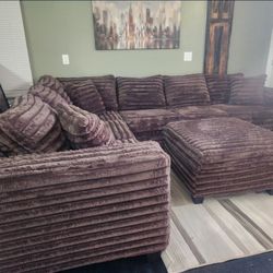 Brand New Byers Market Wham Chocolate Thick Corduroy 2pc Full Lenth Sectional & Ottoman Sets