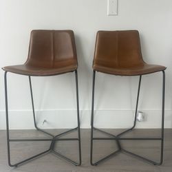 West Elm Slope Leather Barstools (2)
