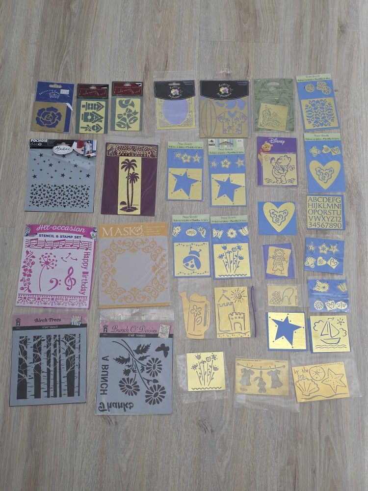 32 Stencils Embossing Shapes Music Birthday Beach Stars Flowers Heart Alphabet Trees
