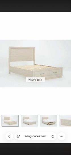 Queen size bed frame with two drawers under it. No mattress