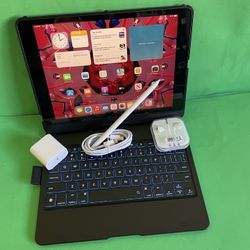 Apple IPad 9th Generation (10.2” Retina /Touch ID /IOS 18/ 2021 Model) 64GB with Pen, Keyboard  & Accessories 