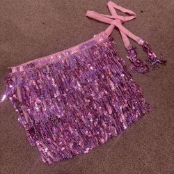 New one size pink sequin fringe wrap festival rave edc mini skirt short
