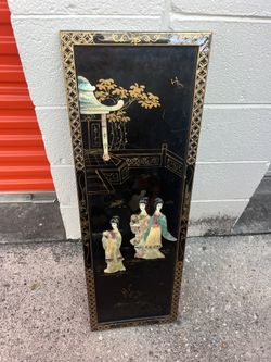 Vintage Hand-Painted Asian Lacquer Panel