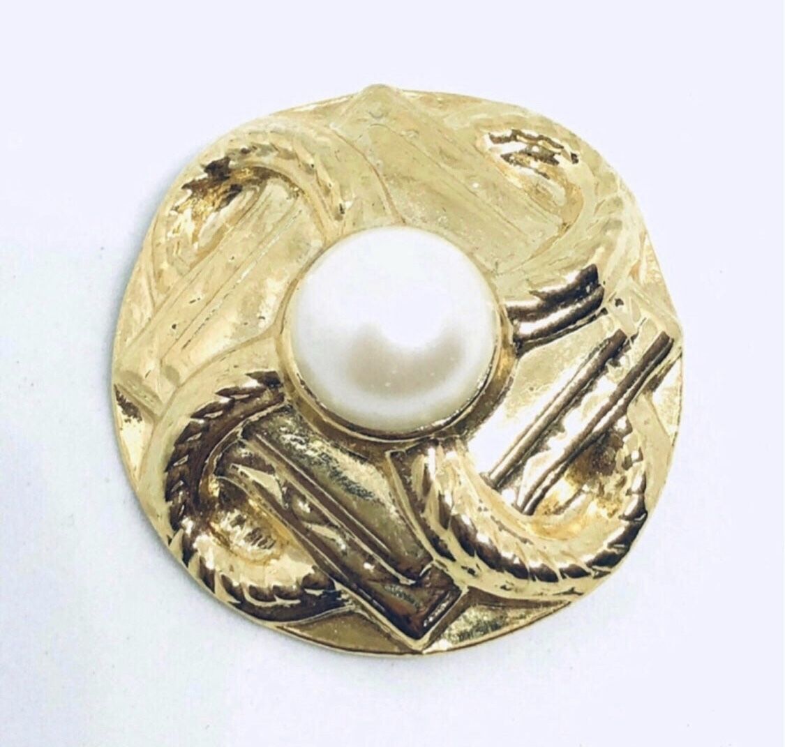 Vintage Gold Pearl Brooch, Pin