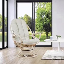 Swivel Rocker Chair in Linen Fabric with White Wash Frame