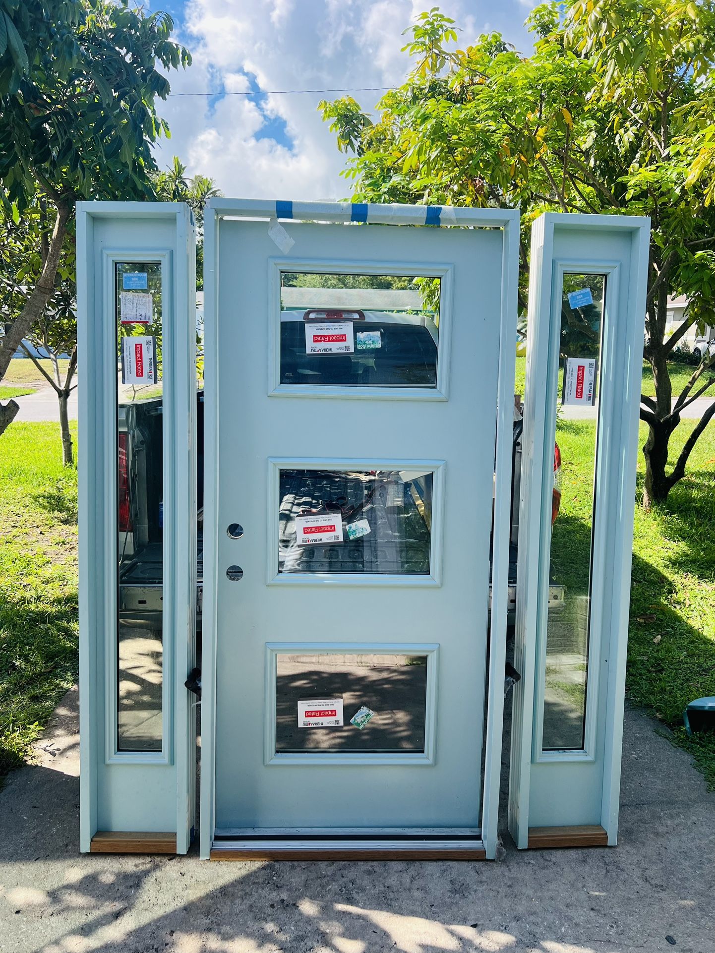 Exterior Impact Door With Double Sidelight 64.5x80